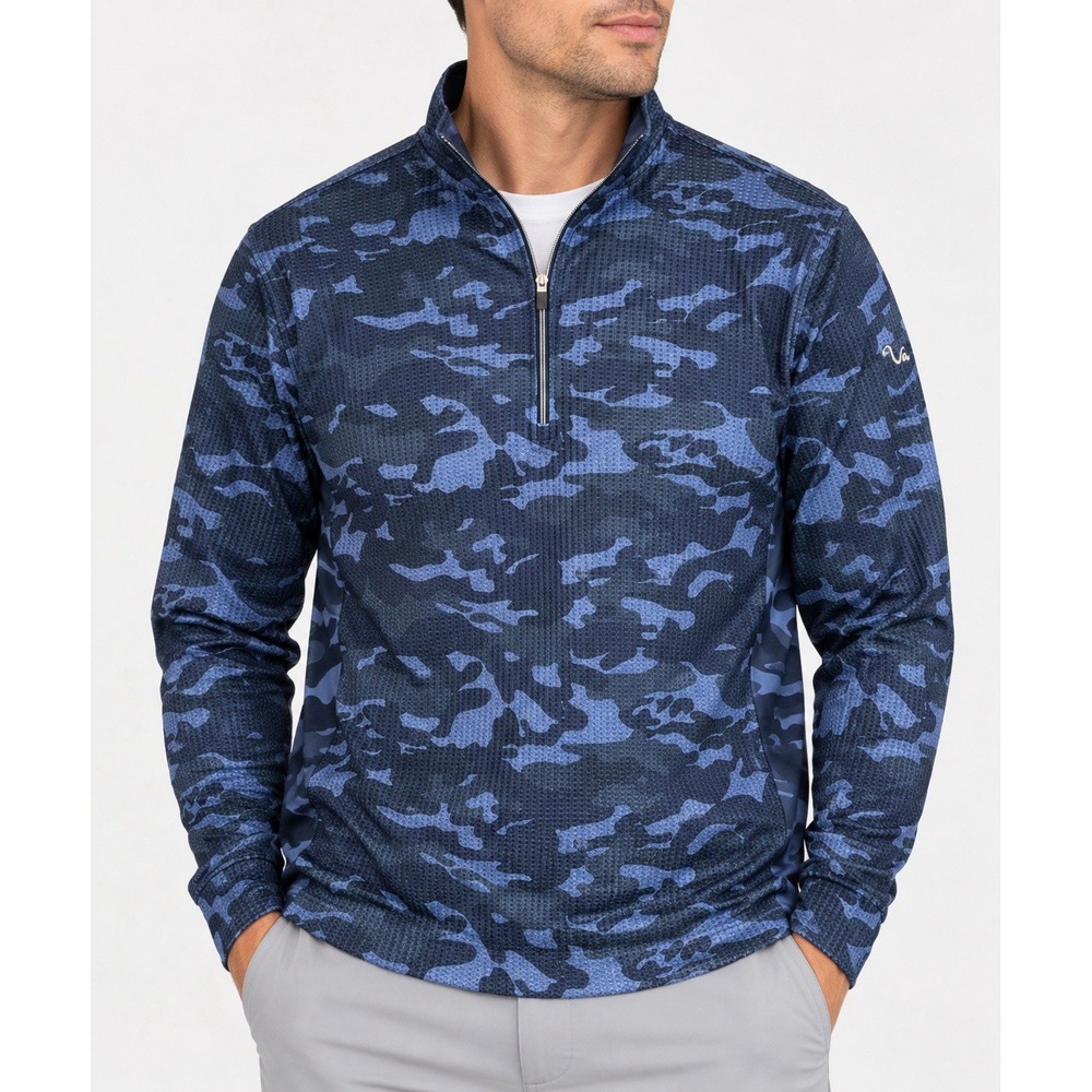 Straight Down Men’s Blue Camo Quarter Zip Golf Pullover – Size Small